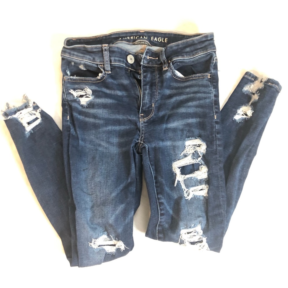 American Eagle Distressed Jeans next level stretch hi-rise jegging crop size 2